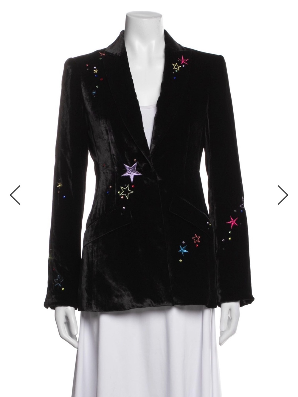 Cinq a Sept Black Velvet Blazer with Multicolor Star Embroidery - Size 0 - BNWOT